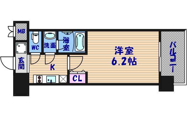 スプランディッド難波(1K/3階)の間取り写真