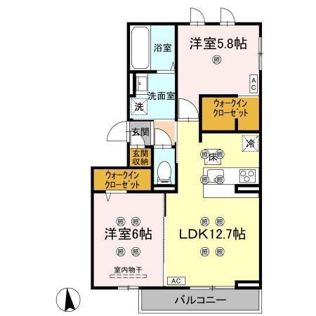 フジコH(2LDK/1階)の間取り写真