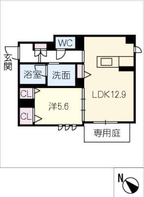レフィシア・グリシーヌ(1LDK/1階)の間取り写真