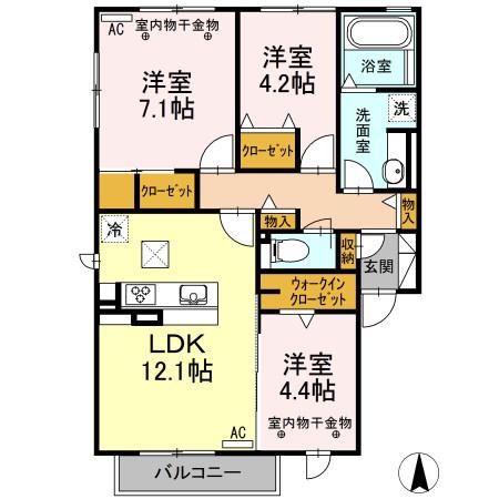 セジュールS(3LDK/1階)の間取り写真