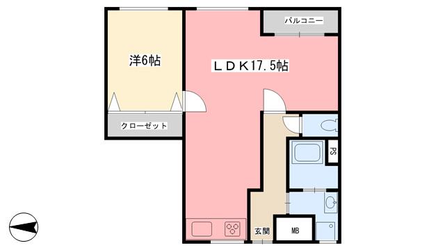 グランドコート市役所前(1LDK/4階)の間取り写真