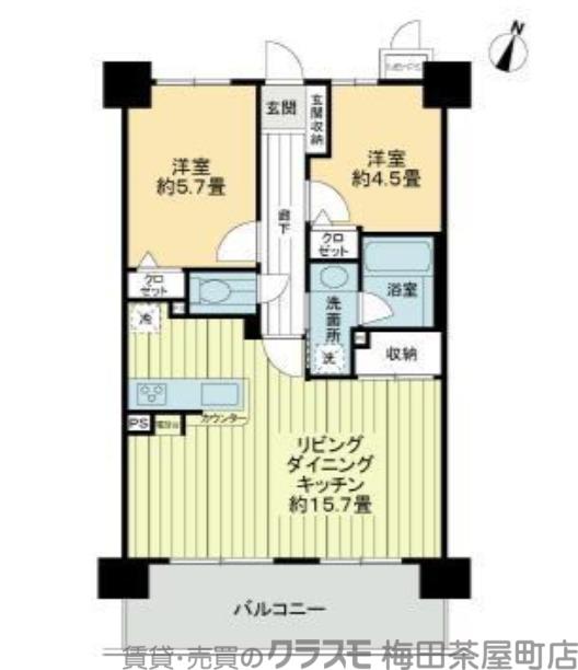 ライオンズマンション新梅田第2(2LDK/5階)の間取り写真