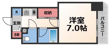 ライズィングサン(1K/6階)の間取り写真