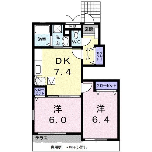 アルドール I(2DK/1階)の間取り写真