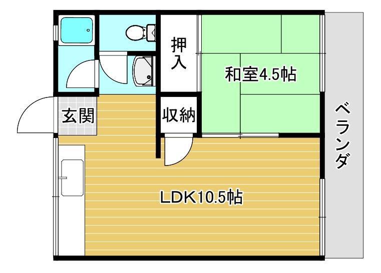 名神ハイツA棟(1LDK/1階)の間取り写真