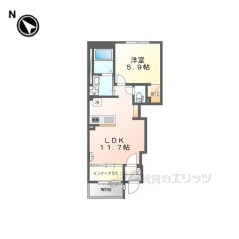椥辻アパート(1LDK/1階)の間取り写真