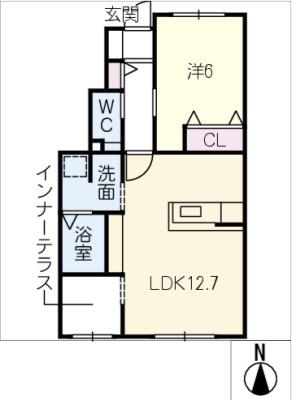 CASA実月 A棟(1LDK/1階)の間取り写真