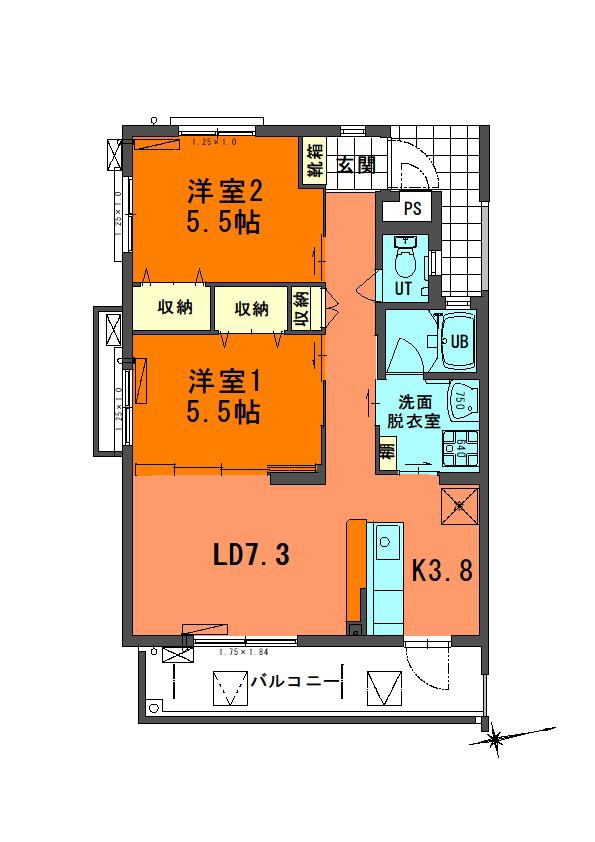 ハッピーファミリー(2LDK/1階)の間取り写真
