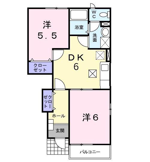 スカイヒルズI(2DK/1階)の間取り写真