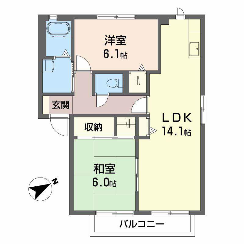 ハイツ上祗園 A棟(2LDK/2階)の間取り写真