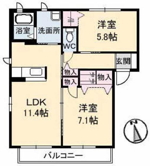 グランメール22(2LDK/2階)の間取り写真