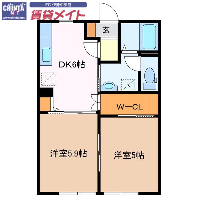 ヴィレッジ あじさい D(2DK/1階)の間取り写真
