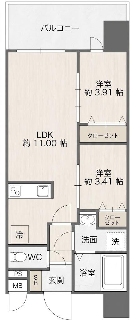 ATLAS加賀屋(2LDK/7階)の間取り写真