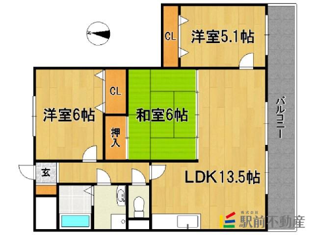 グリーンビル旗崎(3LDK/2階)の間取り写真