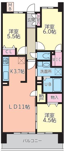 DRESSER 新田東(3LDK/9階)の間取り写真