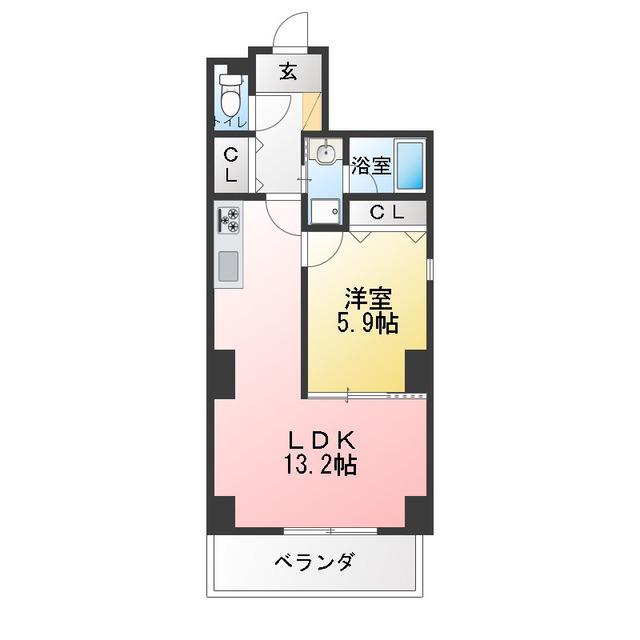ルノンセンター南(1LDK/5階)の間取り写真