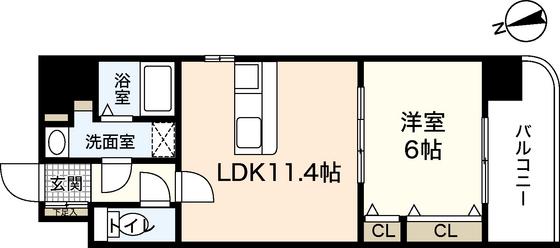 ビリオネアS竹屋(1LDK/3階)の間取り写真