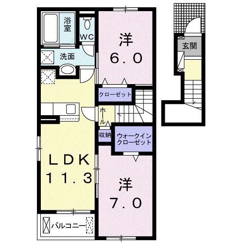 プラシードA(2LDK/2階)の間取り写真