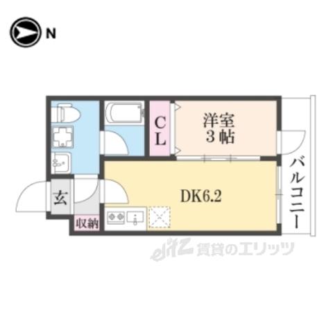 グランシティレジデンス京都西院(1DK/2階)の間取り写真