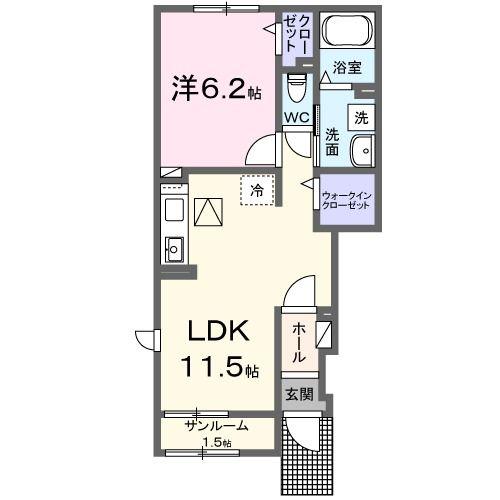 ラフィネ ジェンテ V(1LDK/1階)の間取り写真