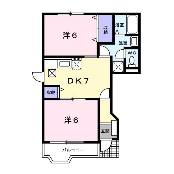 パルデメール(2DK/1階)の間取り写真