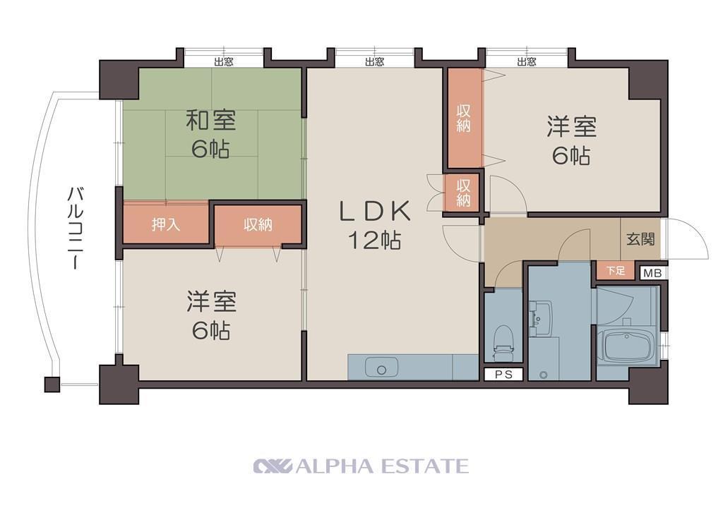 グランパルク国料(3LDK/3階)の間取り写真