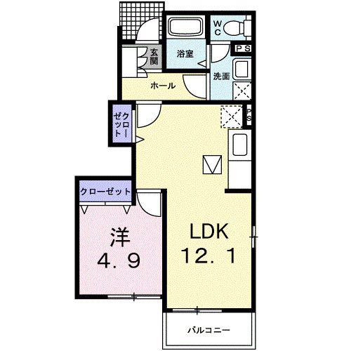 ヴィアーレII(1LDK/1階)の間取り写真