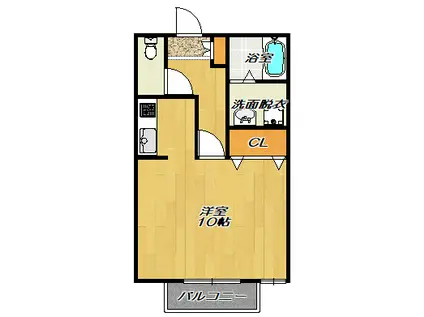 ロワージュ2(1K/1階)の間取り写真