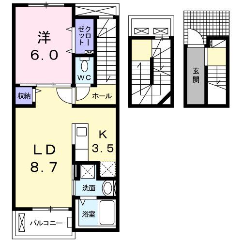 AURORA(1LDK/3階)の間取り写真