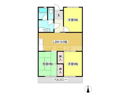 第2ベルセゾンカネセン(3LDK/4階)の間取り写真