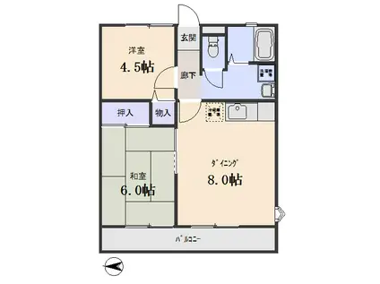 カトレアハイムB棟(2DK/1階)の間取り写真