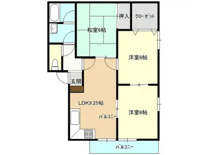 オリエント月が丘(3LDK/1階)の間取り写真