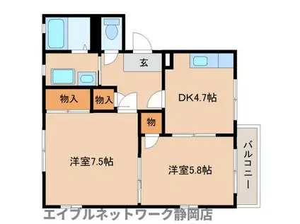 ワールドフレグランス青山A棟(2DK/2階)の間取り写真