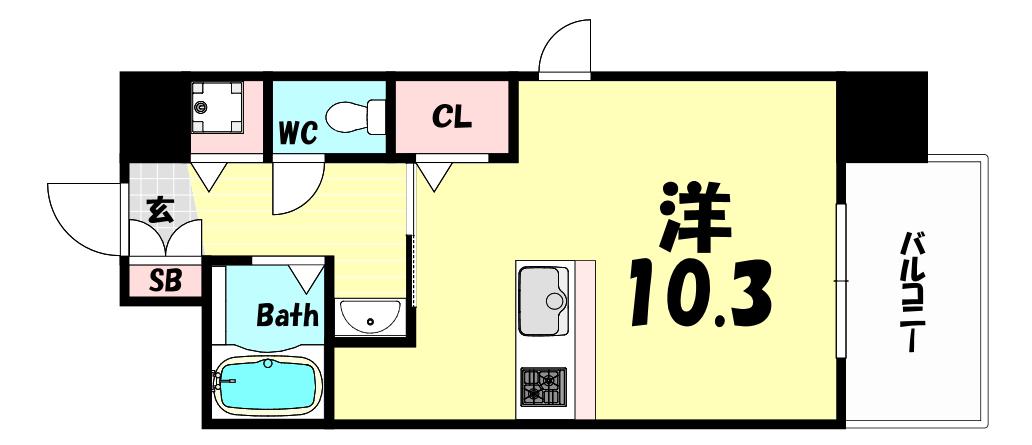 PRESSANCE三宮花時計前(1K/5階)の間取り写真