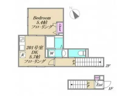 Kステージ(1DK/2階)の間取り写真