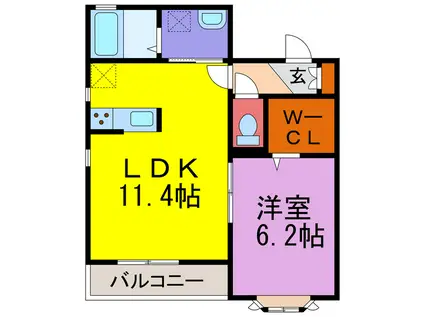 カルムリー福崎B・C(1LDK/3階)の間取り写真