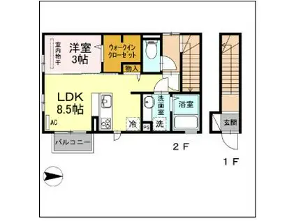 グランド KOU(1LDK/2階)の間取り写真