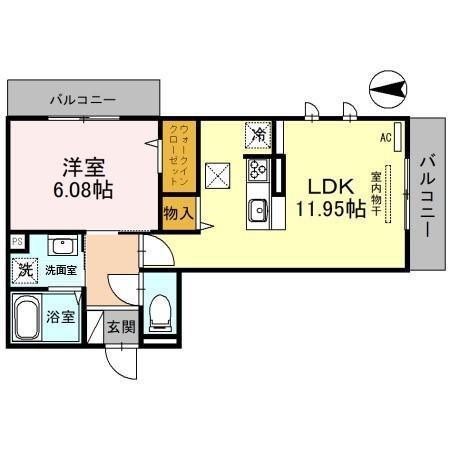 D-ROOM天神 B棟(1LDK/1階)の間取り写真