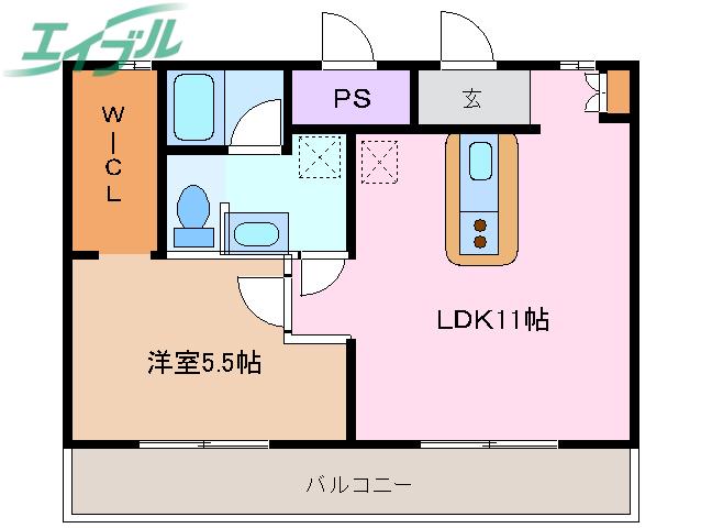 コム四日市(1LDK/2階)の間取り写真
