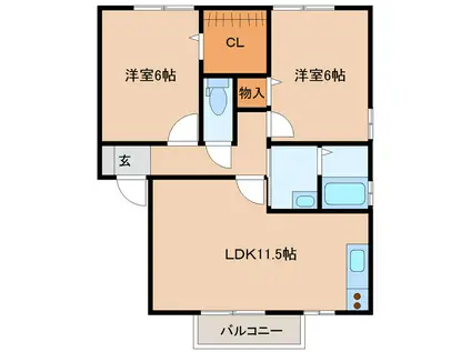 エコガーデン三条 B棟(2LDK/2階)の間取り写真