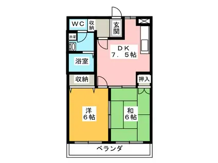 グランデ元町(2DK/3階)の間取り写真