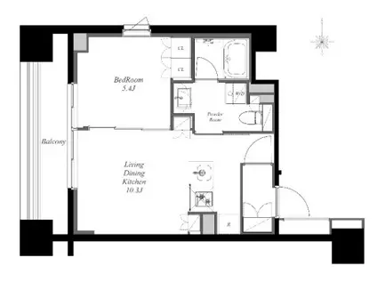 南麻布ノース(1LDK/4階)の間取り写真
