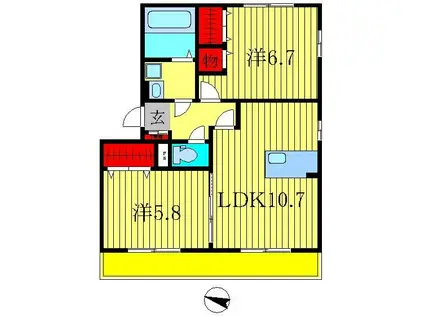 ボヌールおおたかの森I(2LDK/1階)の間取り写真