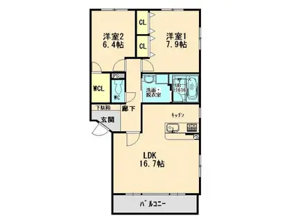 フローリッシュS(2LDK/1階)の間取り写真