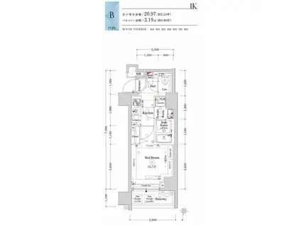 オムニア横濱阪東橋(1K/2階)の間取り写真