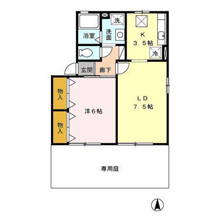 高崎グリーンハイツ V A/B(1LDK/1階)の間取り写真