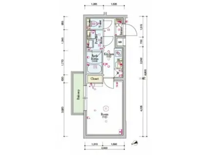 スカイコートグランデ成城(1K/4階)の間取り写真