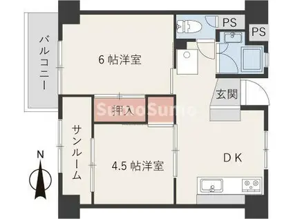 エスペランサ魚崎(2DK/5階)の間取り写真