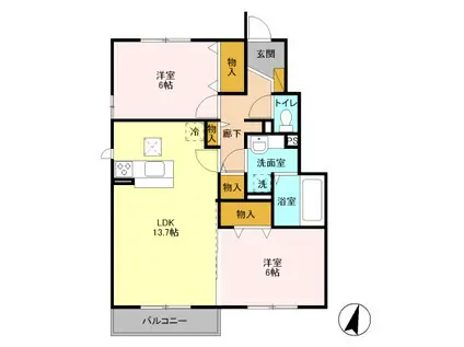 プリマクラッセB(2LDK/1階)の間取り写真