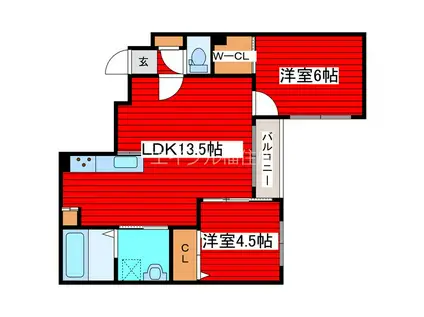 月寒西1-9MS(2LDK/1階)の間取り写真